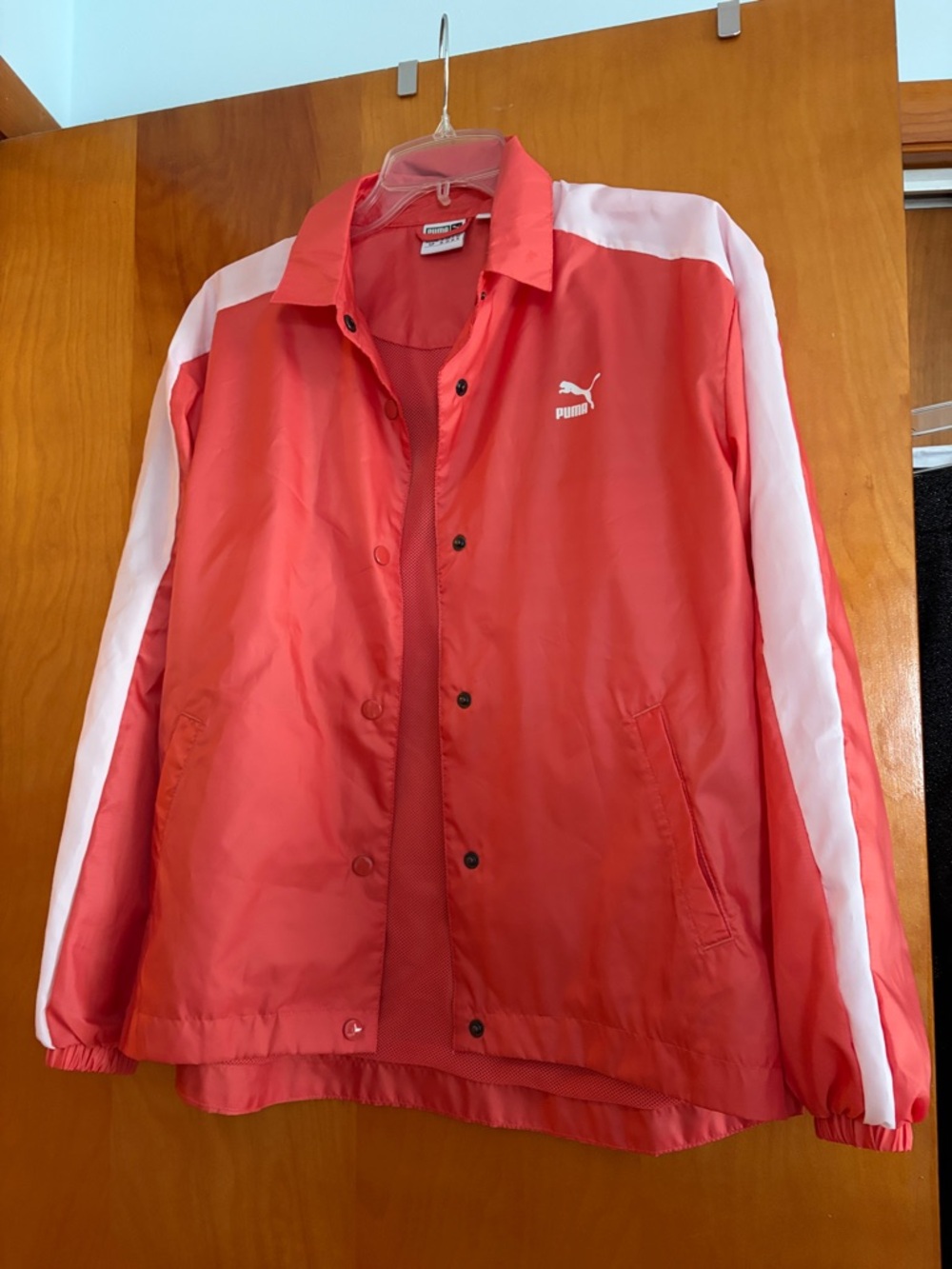 Puma Coral Pink and White Varsity Coach Jacket